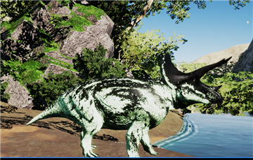 Triceratops Geisterglanz – schwarz-mintweißer Pattern-3-Skin mit nachtaktivem Leuchteindruck